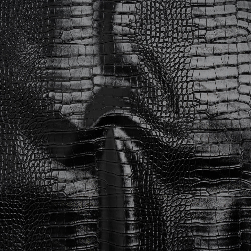 Crocodile Faux Leather Vinyl - Black - Kristin Collection - Drape