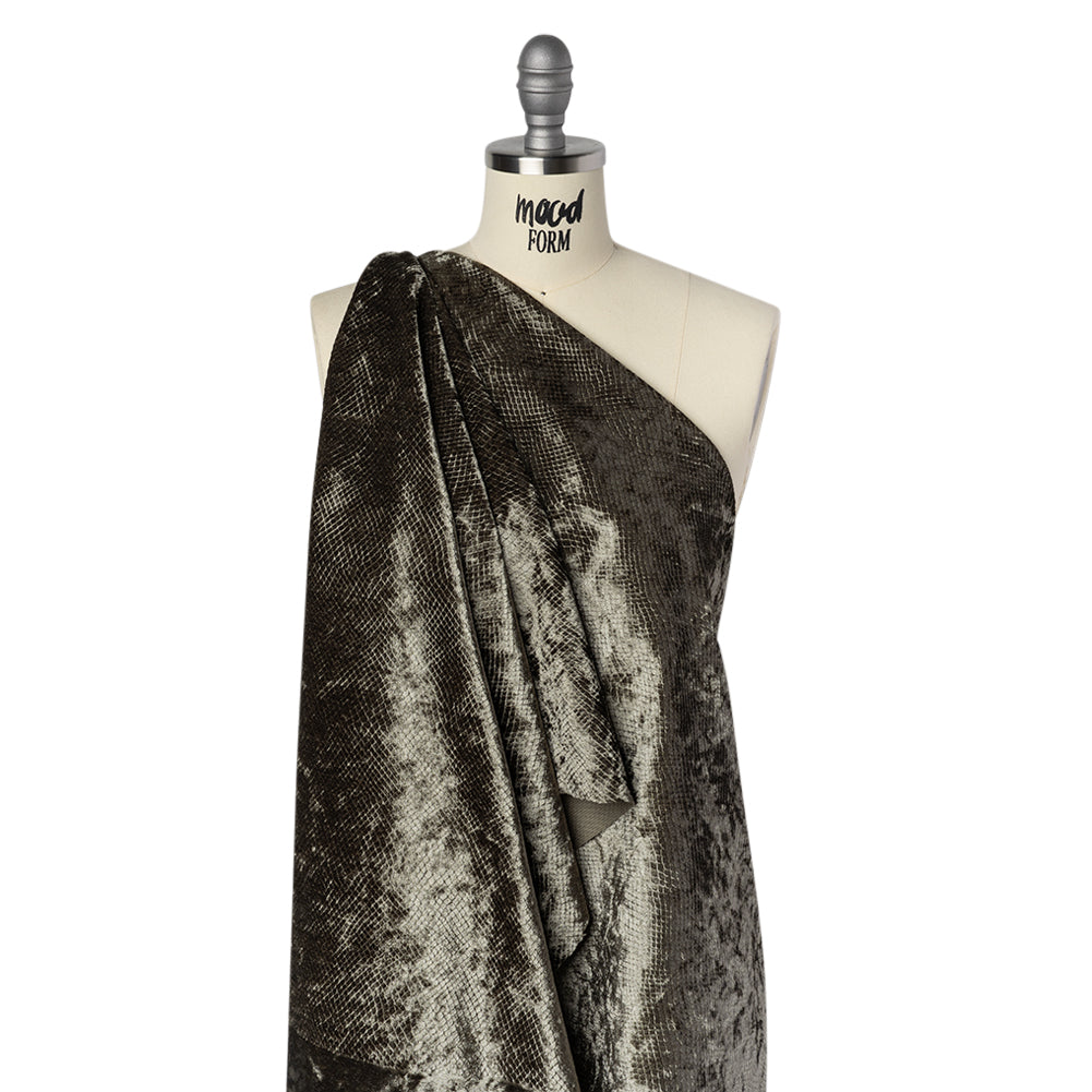Snakeskin Embossed Polyester Crushed Velvet - Sage Green - Mireia Collection