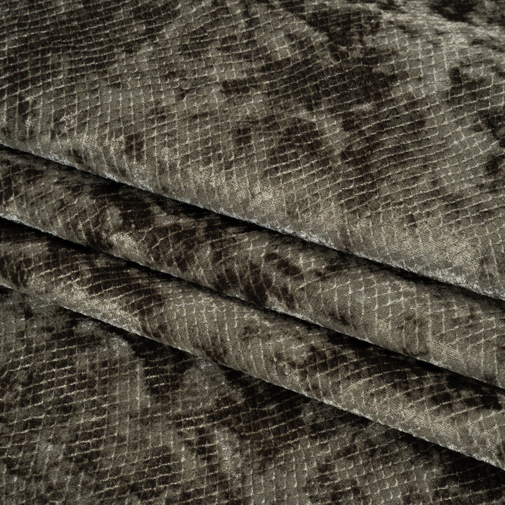 Snakeskin Embossed Polyester Crushed Velvet - Sage Green - Mireia Collection