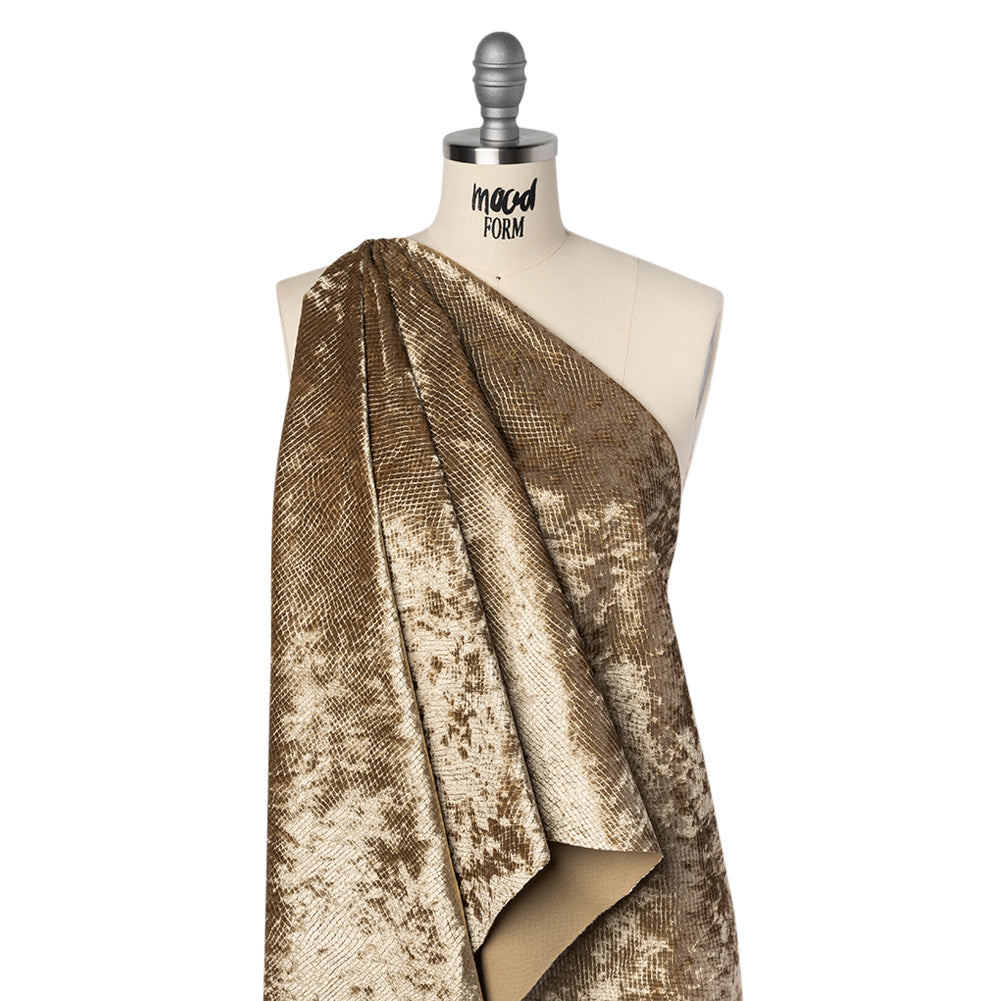Snakeskin Embossed Polyester Crushed Velvet - Bronze - Mireia Collection - Folded