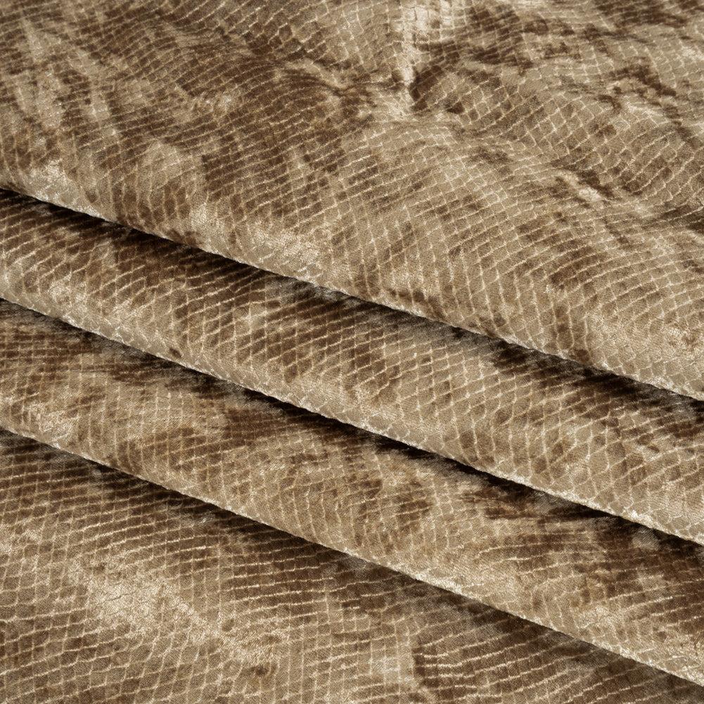 Snakeskin Embossed Polyester Crushed Velvet - Bronze - Mireia Collection - Detail
