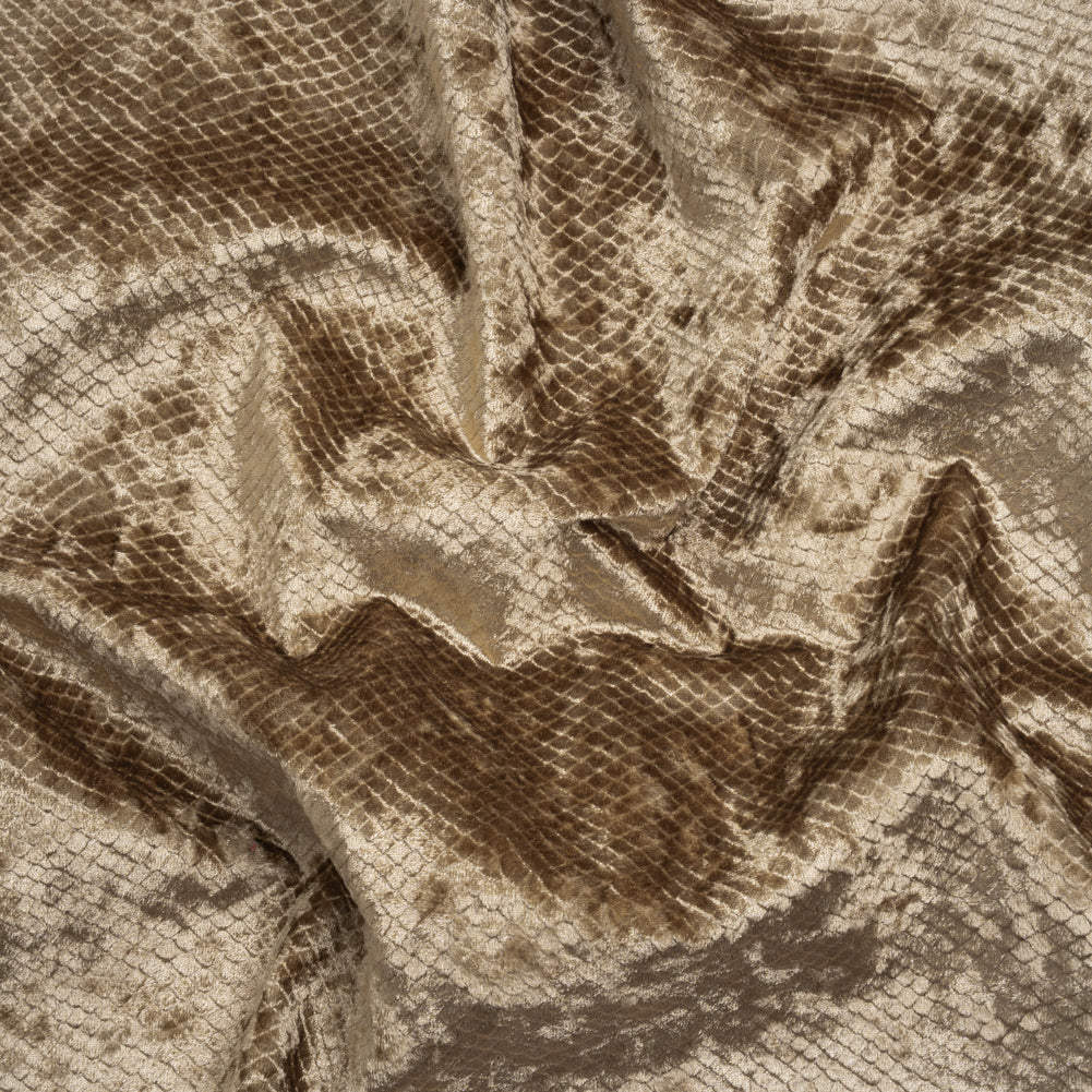 Snakeskin Embossed Polyester Crushed Velvet - Bronze - Mireia Collection - Drape