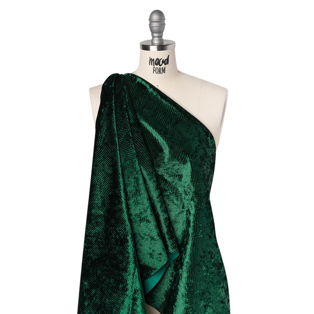 Snakeskin Embossed Polyester Crushed Velvet - Emerald Green - Mireia Collection