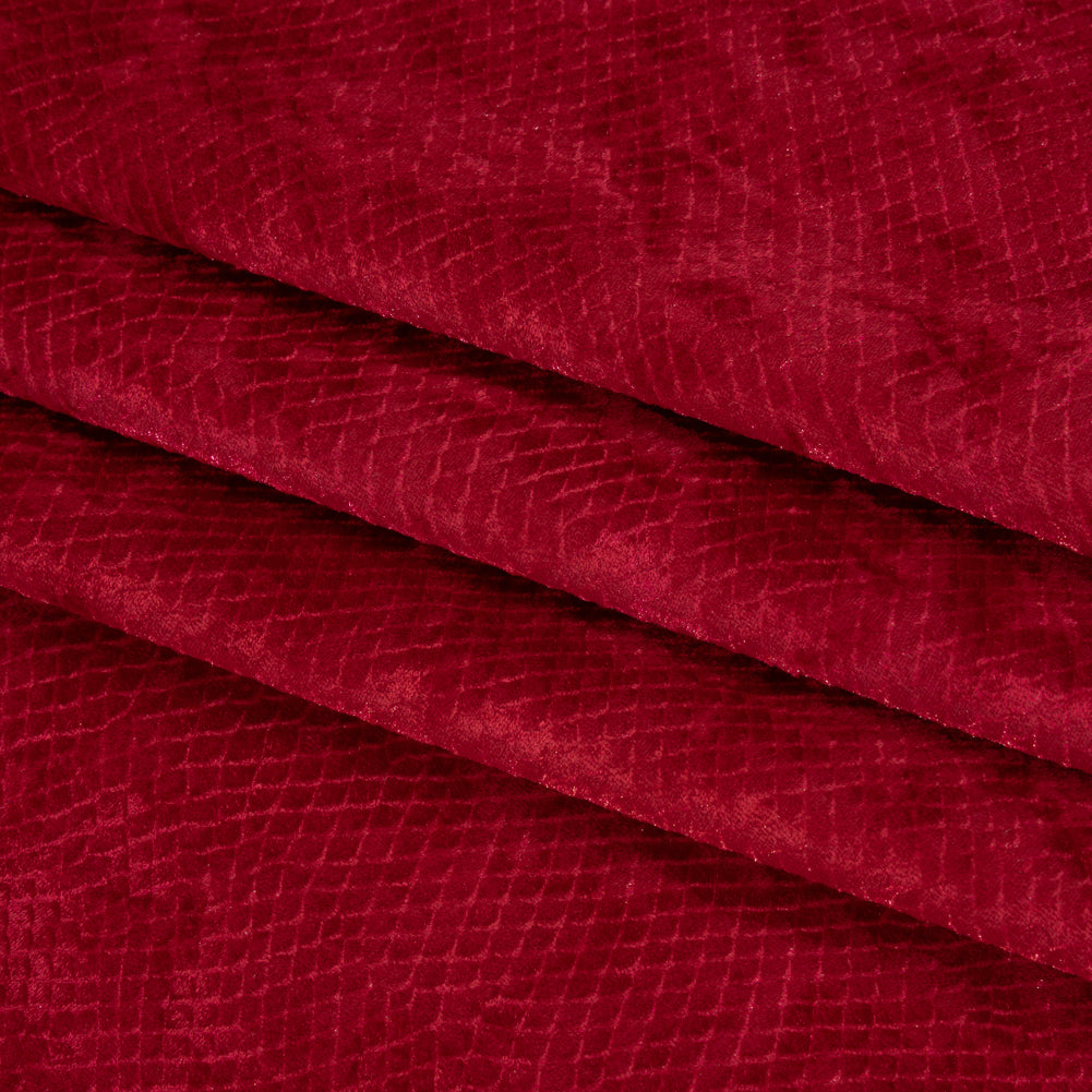 Snakeskin Embossed Polyester Crushed Velvet - Red - Mireia Collection Detail