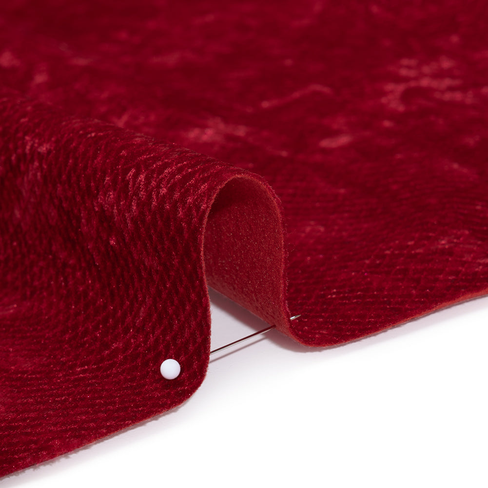 Snakeskin Embossed Polyester Crushed Velvet - Red - Mireia Collection Full