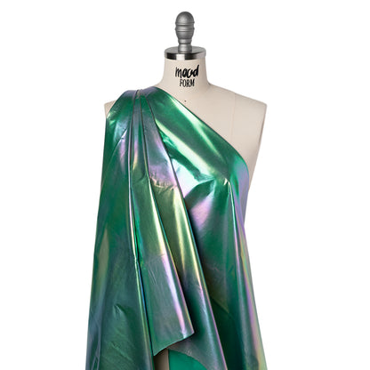 Metallic Lame Jacketing - Pastel Rainbow Ombre Stripe on Kelly Green - Inez Collection Folded