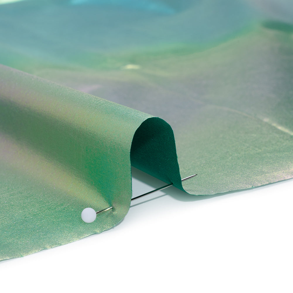 Metallic Lame Jacketing - Pastel Rainbow Ombre Stripe on Kelly Green - Inez Collection Full