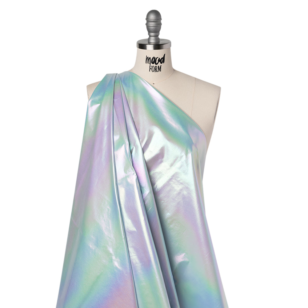 Metallic Lame Jacketing - Pastel Rainbow Ombre Stripe on Pale Blue - Inez Collection - Folded