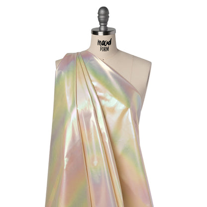 Metallic Lame Jacketing - Pastel Rainbow Ombre Stripe on Light Yellow - Inez Collection