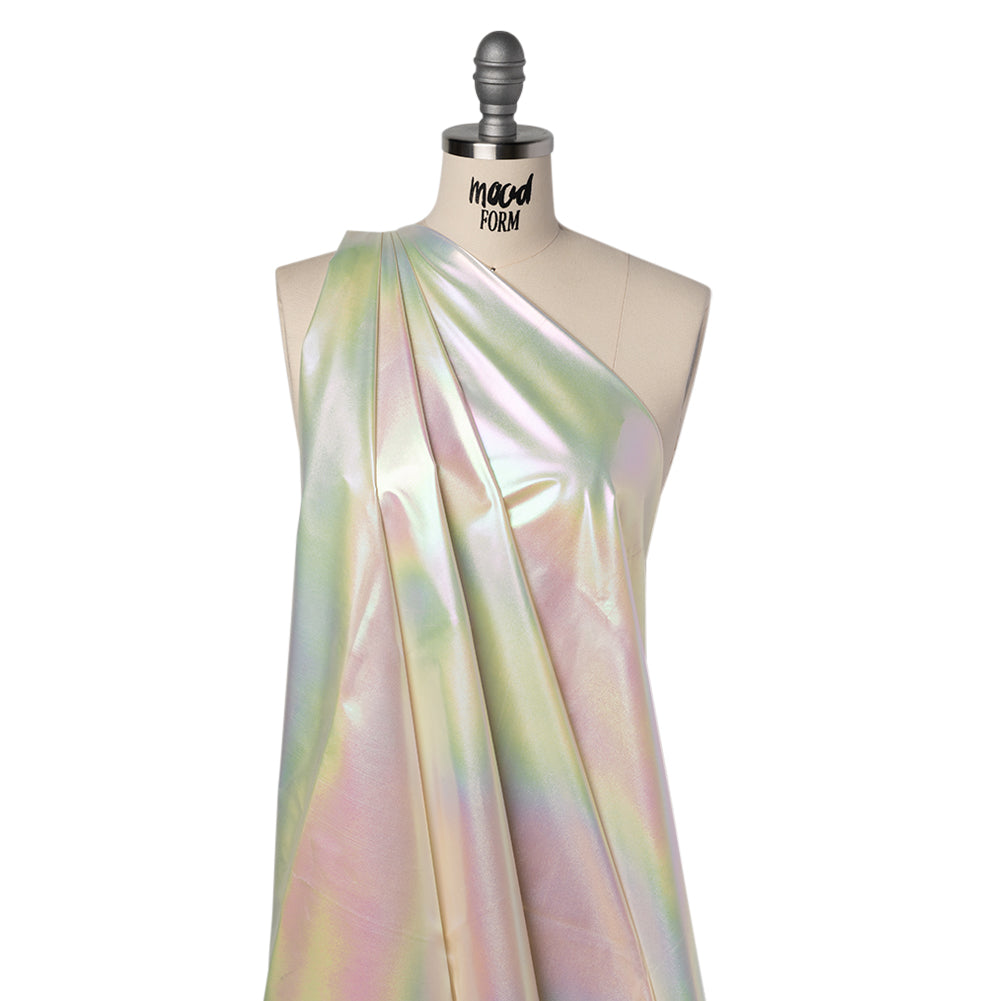 Metallic Lame Jacketing - Pastel Rainbow Ombre Stripe on Ivory - Inez Collection - Folded