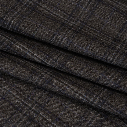 Super 130s Wool Twill Suiting Made in Italy - Charcoal Gray and Navy Plaid - Deadstock