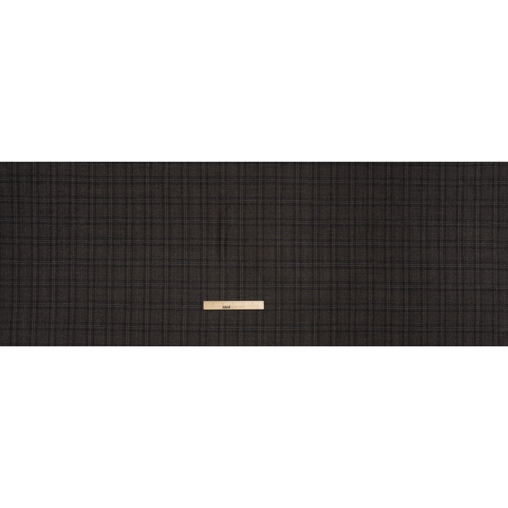 Super 130s Wool Twill Suiting Made in Italy - Charcoal Gray and Navy Plaid - Deadstock