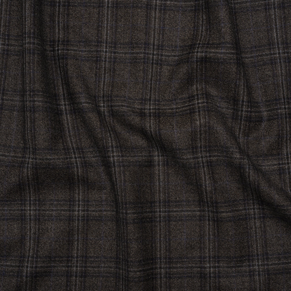 Super 130s Wool Twill Suiting Made in Italy - Charcoal Gray and Navy Plaid - Deadstock