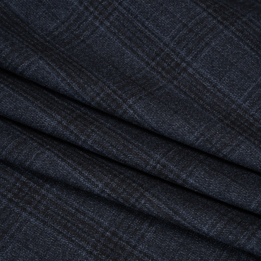 Super 130s Wool Suiting Made in Italy - Dark Blue and Black Plaid - Deadstock