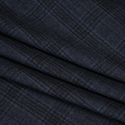 Super 130s Wool Suiting Made in Italy - Dark Blue and Black Plaid - Deadstock