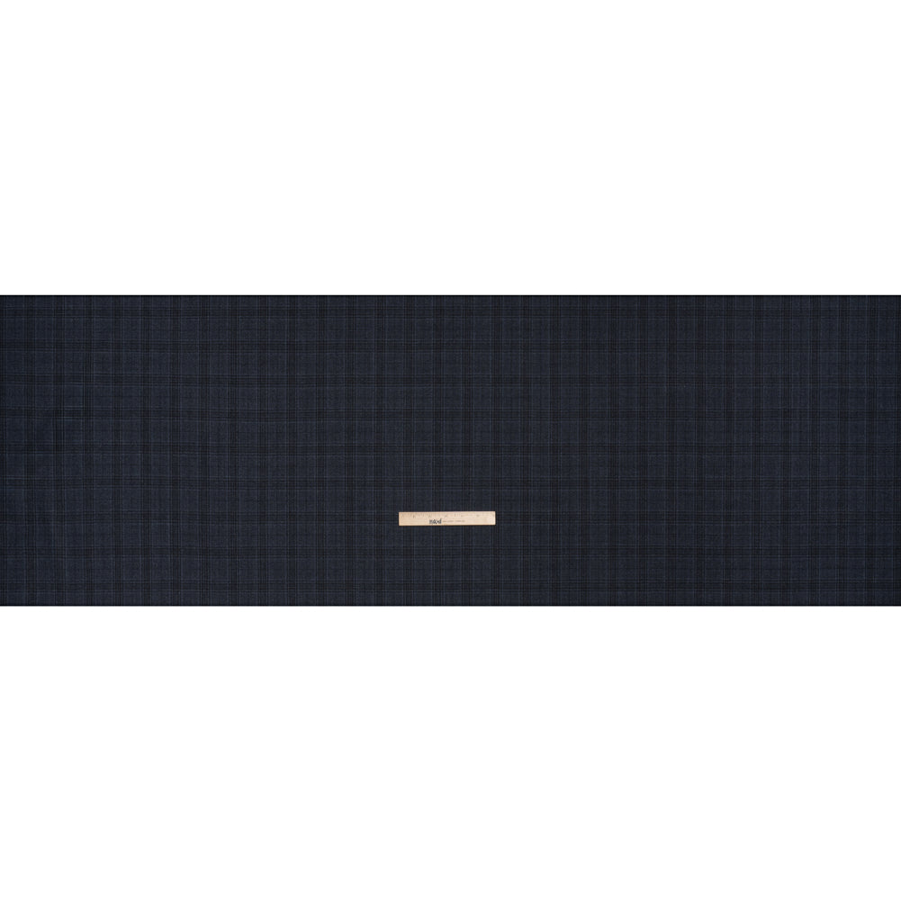 Super 130s Wool Suiting Made in Italy - Dark Blue and Black Plaid - Deadstock