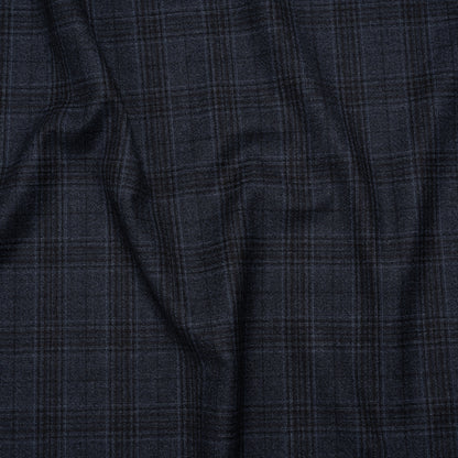 Super 130s Wool Suiting Made in Italy - Dark Blue and Black Plaid - Deadstock