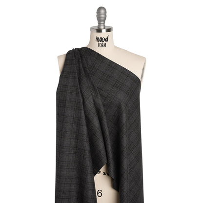 Super 130s Wool Suiting Made in Italy - Charcoal, Black and Brown Plaid - Deadstock