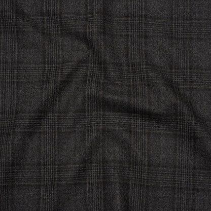 Super 130s Wool Suiting Made in Italy - Charcoal, Black and Brown Plaid - Deadstock