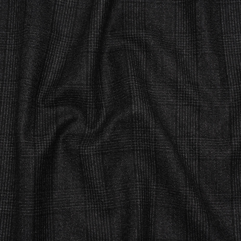 Super 110s Wool Twill Suiting Made in Italy - Black and White Glen Plaid - Deadstock