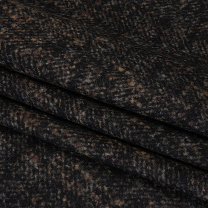 Alpaca Blend Boiled Wool Coating Made in Italy - Brown and Black Mottled Herringbone - Deadstock