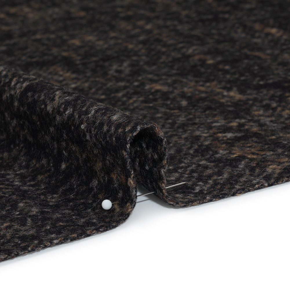 Alpaca Blend Boiled Wool Coating Made in Italy - Brown and Black Mottled Herringbone - Deadstock