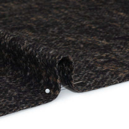 Alpaca Blend Boiled Wool Coating Made in Italy - Brown and Black Mottled Herringbone - Deadstock