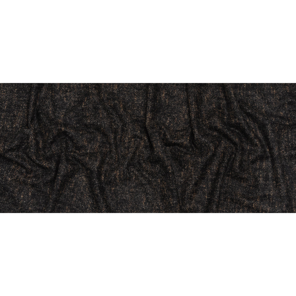 Alpaca Blend Boiled Wool Coating Made in Italy - Brown and Black Mottled Herringbone - Deadstock