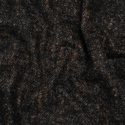 Alpaca Blend Boiled Wool Coating Made in Italy - Brown and Black Mottled Herringbone - Deadstock