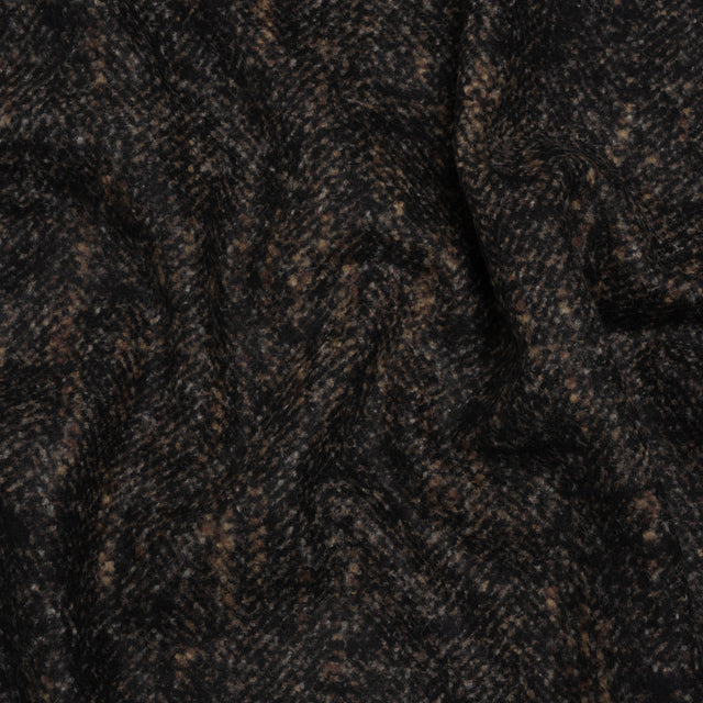 Alpaca Blend Boiled Wool Coating Made in Italy - Brown and Black Mottled Herringbone - Deadstock