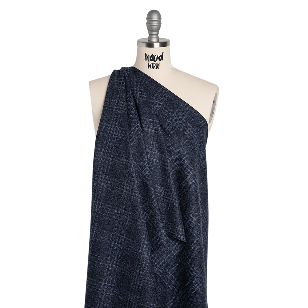 Wool, Silk and Cashmere Boucle Suiting Made in Italy - Blue and Navy Plaid - Deadstock - Drape