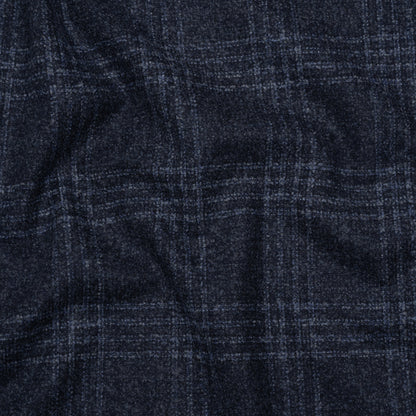 Wool, Silk and Cashmere Boucle Suiting Made in Italy - Blue and Navy Plaid - Deadstock