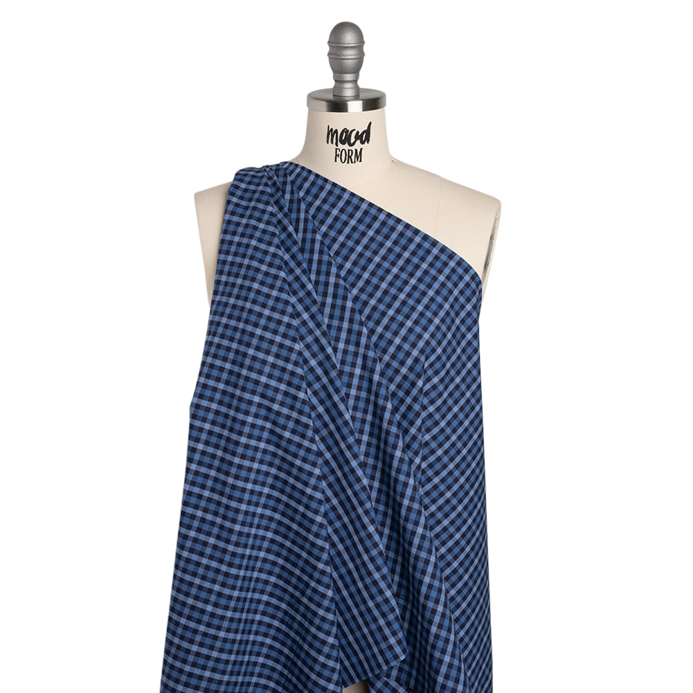 Cotton Shirting - Shades of Blue Tattersall Check - Deadstock - Drape