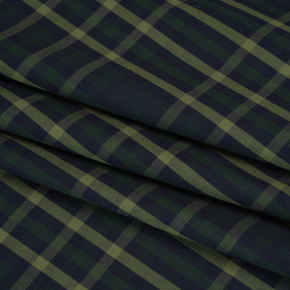 Cotton Twill Shirting - Navy, Emerald and Sage Green Plaid - Deadstock