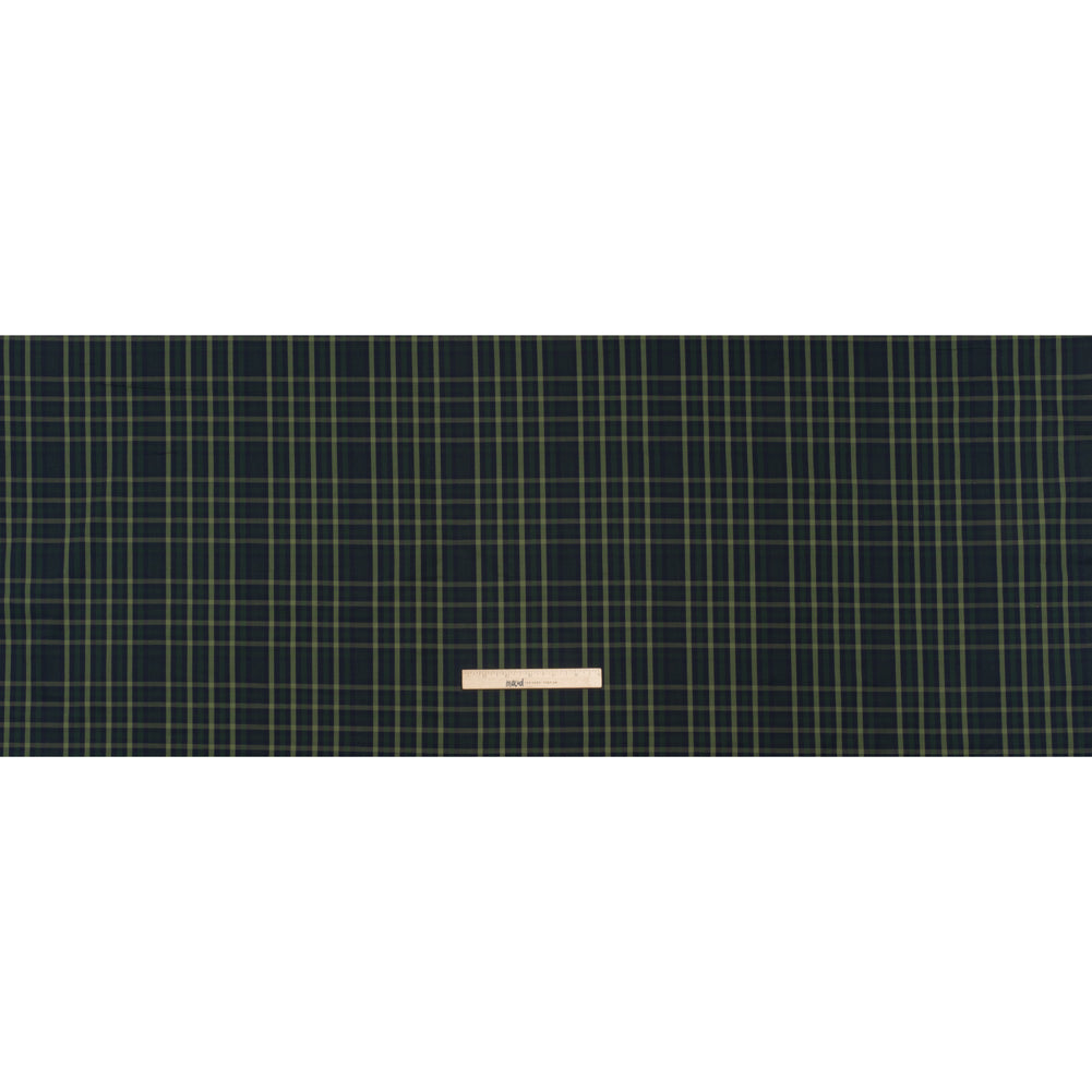 Cotton Twill Shirting - Navy, Emerald and Sage Green Plaid - Deadstock