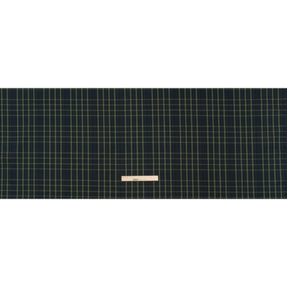 Cotton Twill Shirting - Navy, Emerald and Sage Green Plaid - Deadstock