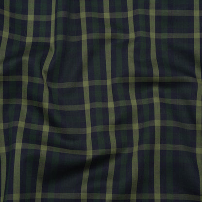 Cotton Twill Shirting - Navy, Emerald and Sage Green Plaid - Deadstock