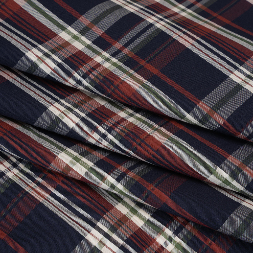 Cotton Twill Shirting - Red, Navy and White Plaid - Deadstock