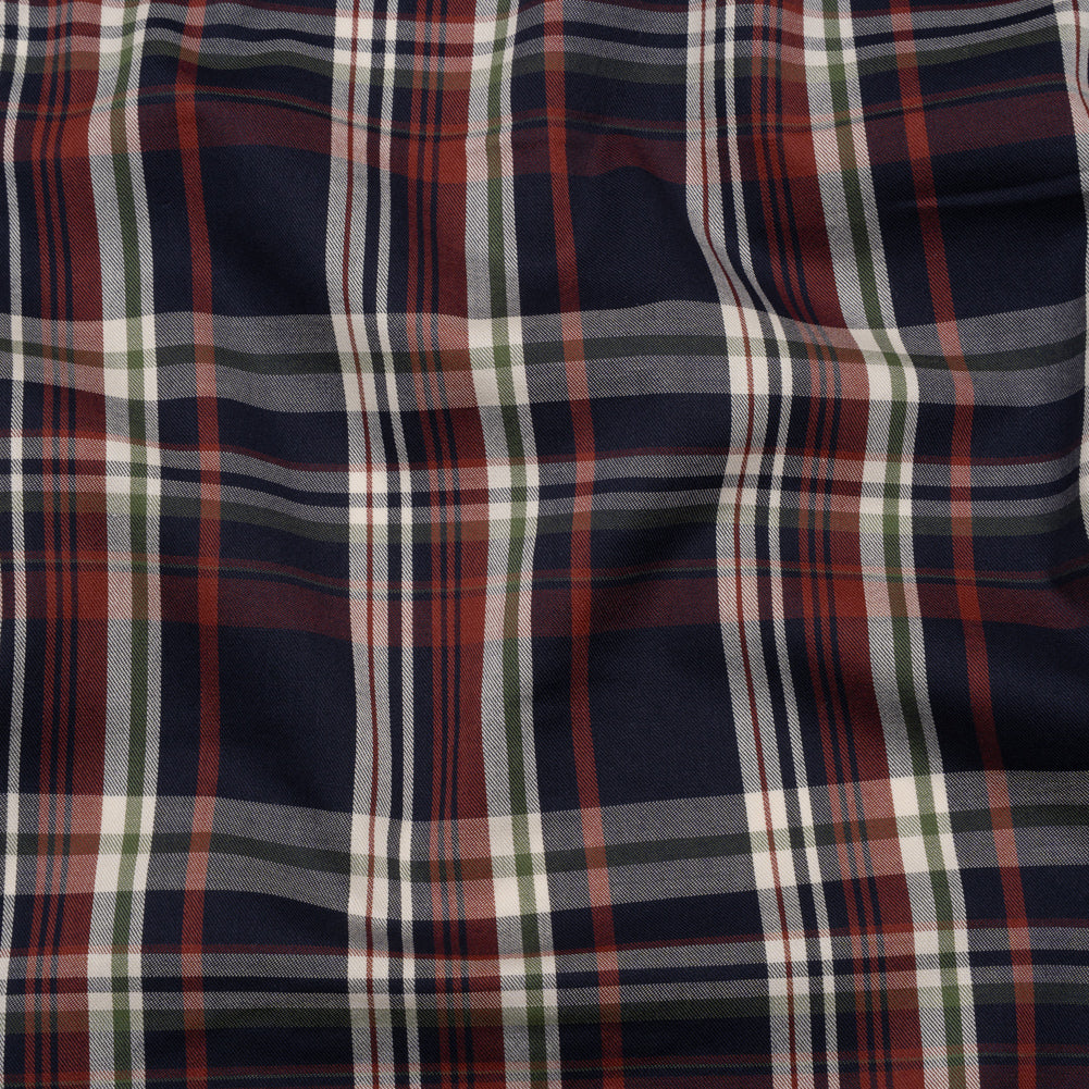 Cotton Twill Shirting - Red, Navy and White Plaid - Deadstock