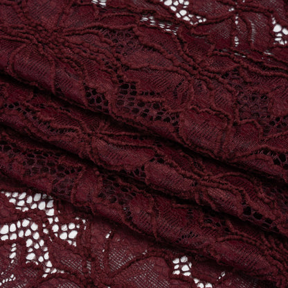 Stretch Chenille Corded Lace - Burgundy Floral - Deadstock