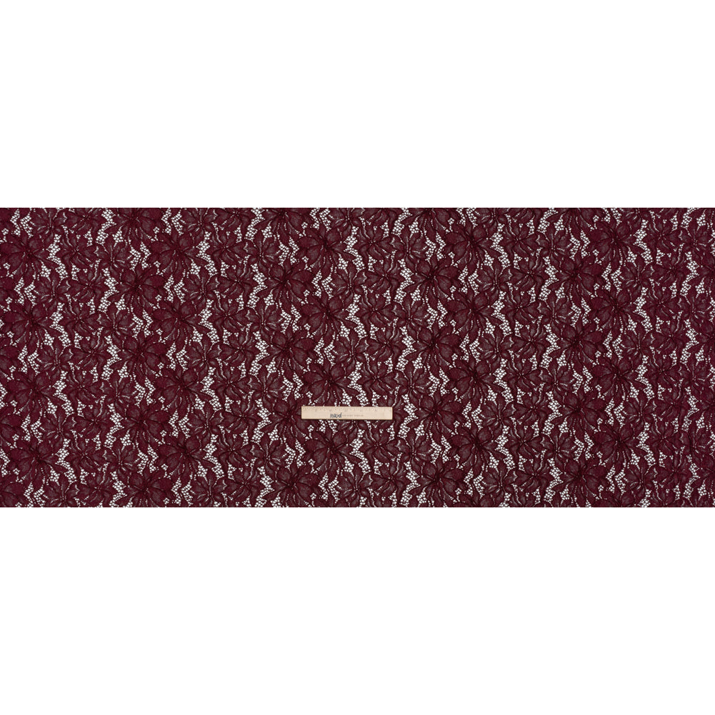 Stretch Chenille Corded Lace - Burgundy Floral - Deadstock