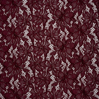 Stretch Chenille Corded Lace - Burgundy Floral - Deadstock