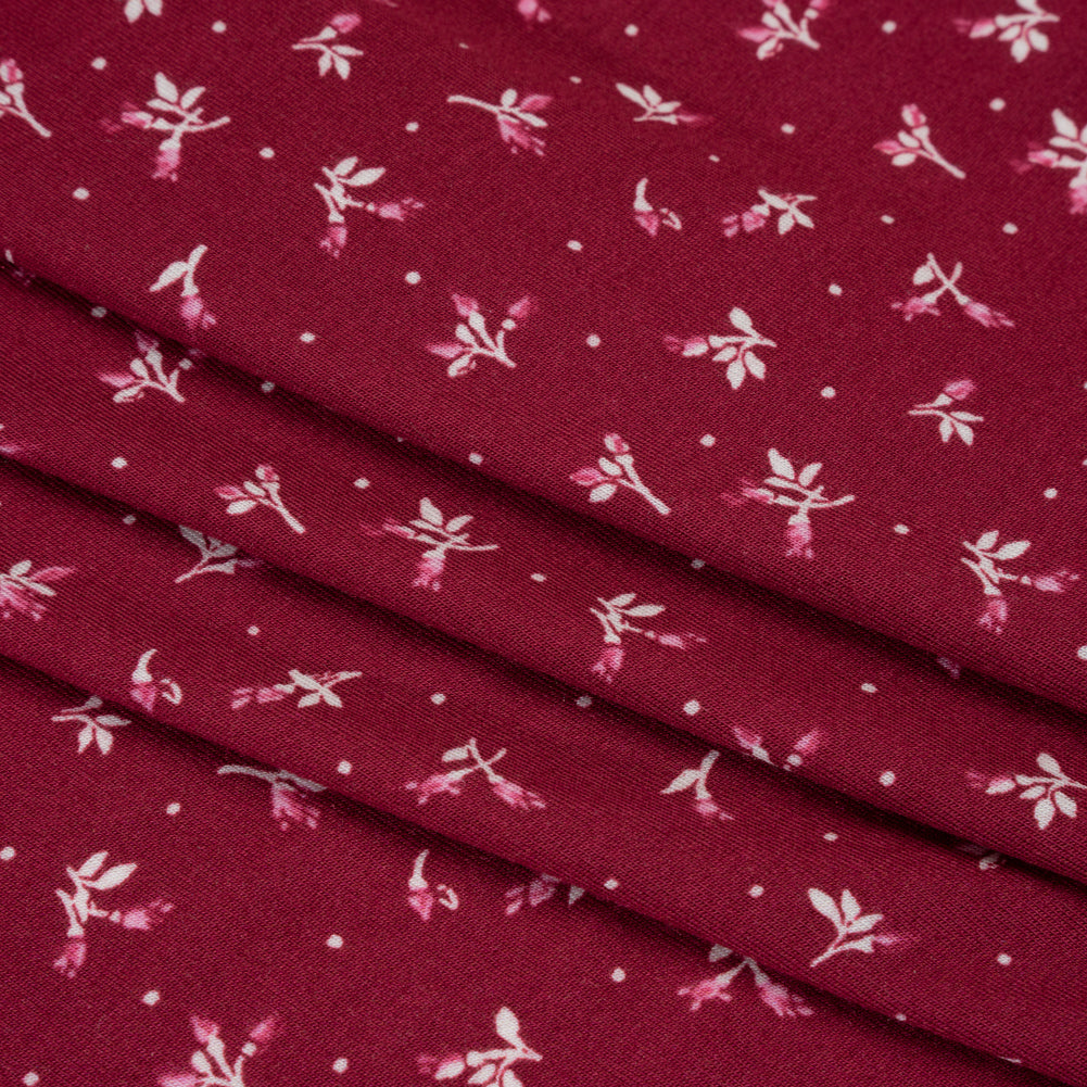 Stretch Modal Jersey Print - Cranberry, Pink and White Ditsy and Dots - Deadstock