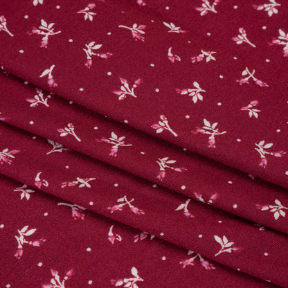 Stretch Modal Jersey Print - Cranberry, Pink and White Ditsy and Dots - Deadstock
