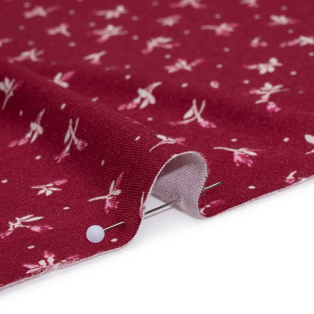 Stretch Modal Jersey Print - Cranberry, Pink and White Ditsy and Dots - Deadstock
