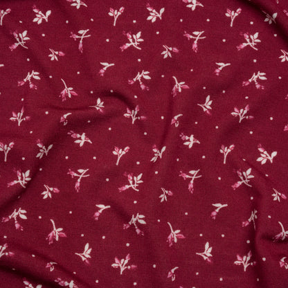 Stretch Modal Jersey Print - Cranberry, Pink and White Ditsy and Dots - Deadstock