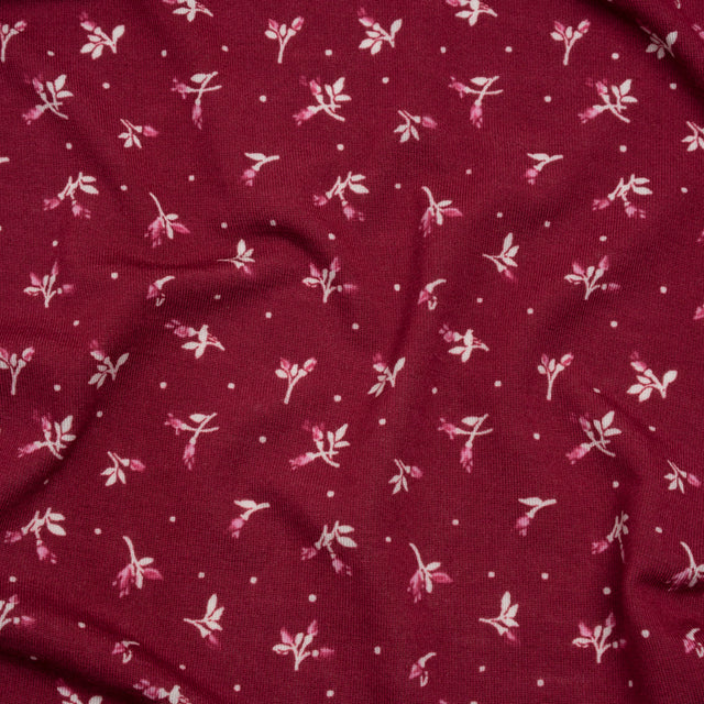 Stretch Modal Jersey Print - Cranberry, Pink and White Ditsy and Dots - Deadstock