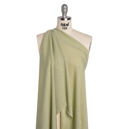 Metallic Stretch Rayon Jersey - Jade Green and Silver - Designer Deadstock
