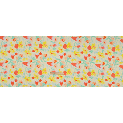 Stretch Nylon Swimwear Tricot - Lemon Yellow, Red Orange and Mint Green Painted Flowers - Designer Deadstock
