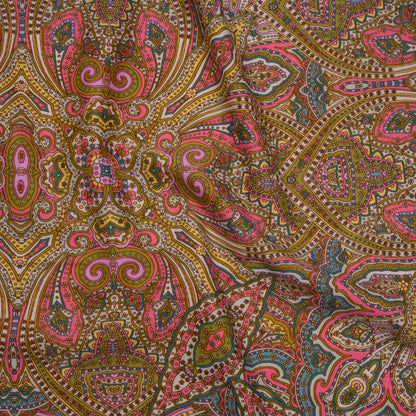 Stretch Nylon Swimwear Tricot - Pink, Olive Green and Blue Ornate Paisleys - Designer Deadstock
